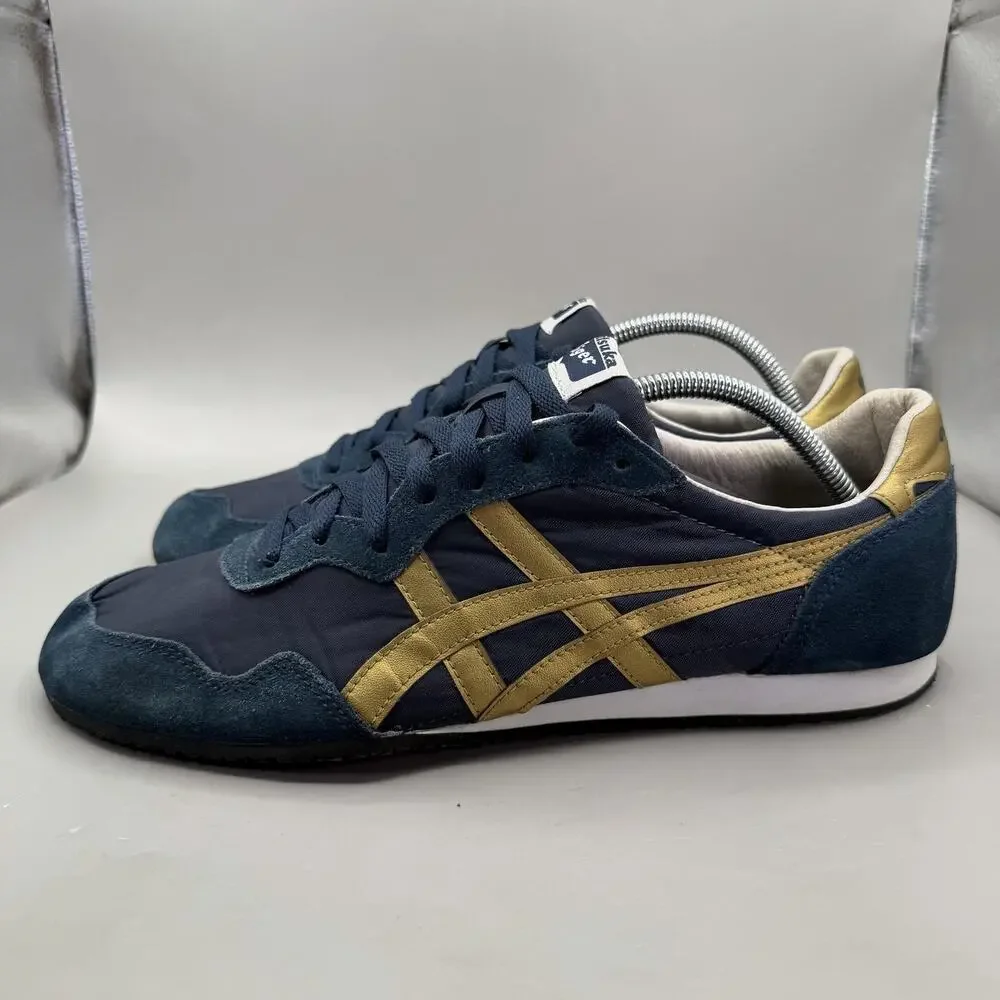 Onitsuka Tiger Serrano D109L Shoes Mens Size 11 Navy Blue Gold Running Sneakers